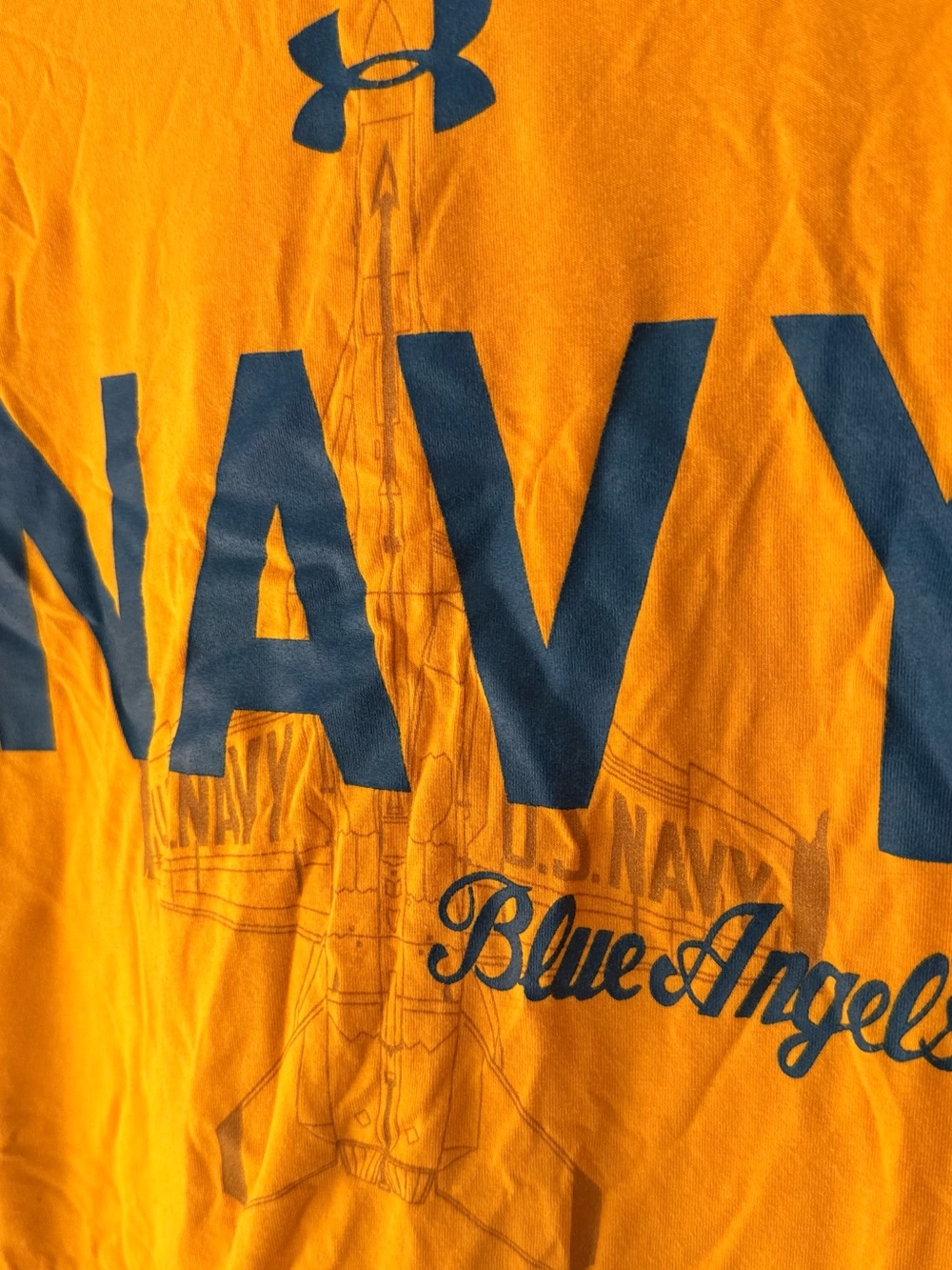 Under Armour Navy Blue Angels HeatGear T-Shirt – Men’s Large – Yellow - Picture 3 of 5
